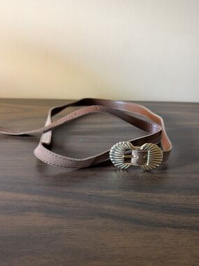 Brown Faux Suede Women's Belt with Gold Decorative Buckle
